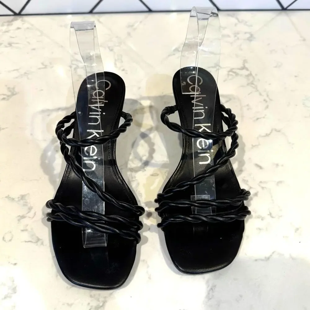 Calvin Klein Ileyia Strappy Slip-On Dress Sandals black size 9 minimalist